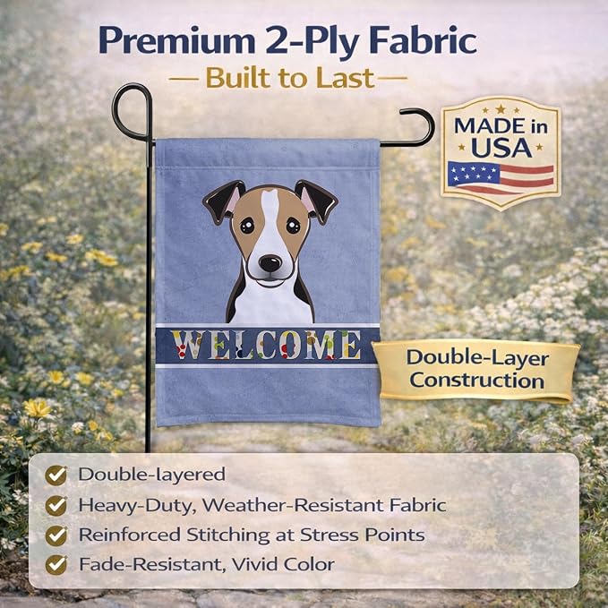 Caroline's Treasures BB1447GF Jack Russell Terrier Welcome Garden Flag, Blue Mailbox Flag Decorative Yard Flag Banner Outside Patio Artwork Yard Flower Beds, Garden Size, Multicolor