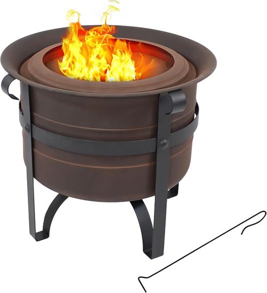 Sunnydaze 23-Inch Cauldron-Style Smokeless Wood-Burning Fire Pit with Cover and Poker - Steel Outdoor Smokeless Fire Pit for the Backyard