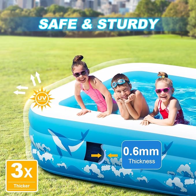 Large Inflatable Pool for Adults Kids, 130" X 72" X 22" Blow-up Pools Inflatable Swimming Pool with Pump, 2026 Oversized Thickened Family Inflatable Kiddie Pool for Backyard Garden Summer Outdoor