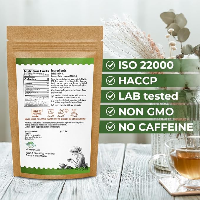 100 Bags Dried Lemon Balm Herb Frontier Loose Lemon Balm Tea (Melissa Officinalis Tea) - 100 Count 1.5 g Bags Melissa Herb Te De Toronjil