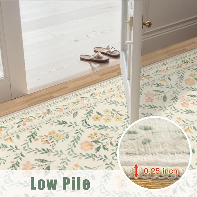 PLHXFR 8x10 Area Rug Living Room: Floral Washable Boho Carpet Beige Multi | For Bedroom Dining Room Farmhouse Nursery Hallway,Vintage Floral,Machine washable,Non Slip,Stain Resistant,Large Indoor