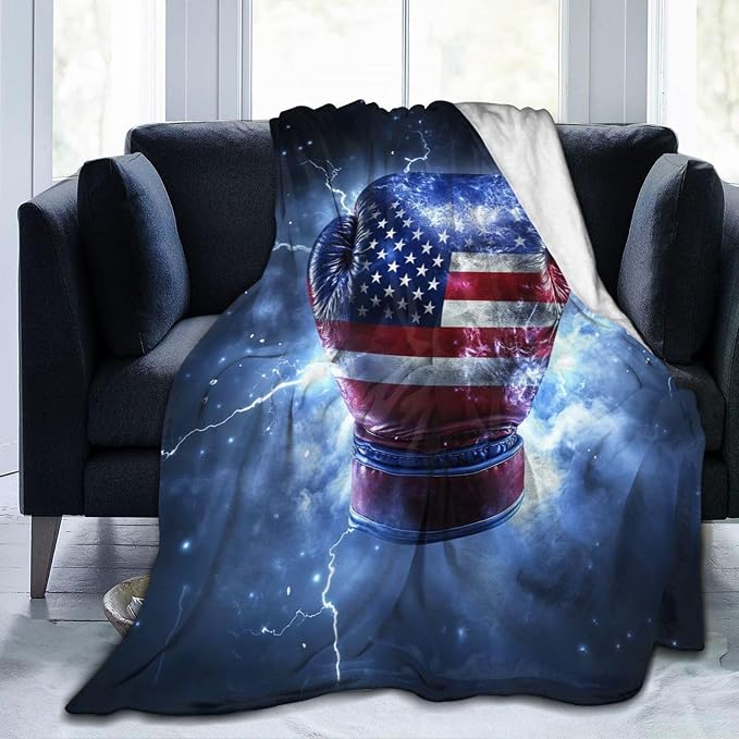 Boxing Throw Blanket Cozy Plush American Flag Gloves Blankets Flannel Fleece Lightweight Fuzzy Party Blanket Gifts for Girls Women Men Boys 60"X50"