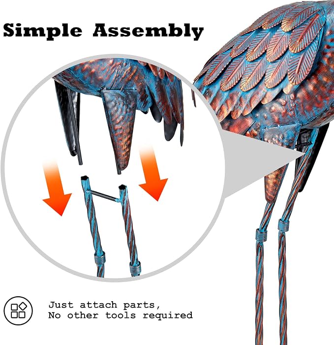 Kircust Garden Crane Statues Patina Heron Decoy, Standing Metal Crane Sculptures Bird Yard Art for Outdoor Decor, 47-48 Inch, Set of 2