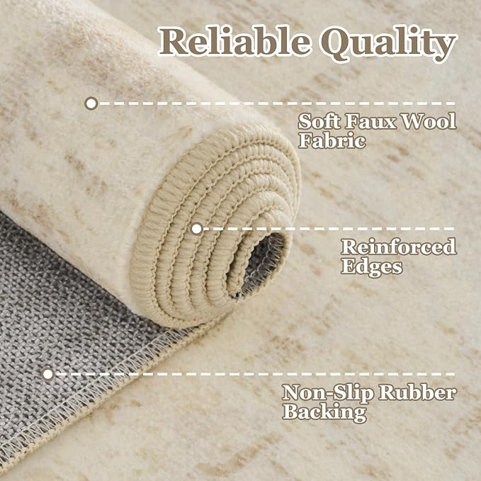 Farmhouse Beige Washable Area Rugs 5x7 for Living Room, Distressed Medallion Printed Rugs for Bedroom, Non Slip Washable Low Pile Thin Carpet Rugs for Dining Room/Kitchen/Foyer/Home Office