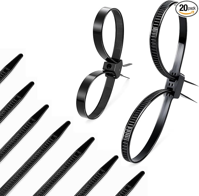 Boao 20 Pcs Zip Ties Cable Disposable Heavy Duty Tie Double Flex Plastic Nylon Tie Restraints (black, 0.5 x 10 Inch, 0.5 x 13.5 Inch)