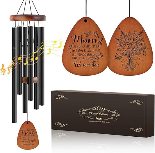 JOBOSI Mother's Bouquet Memorial Wind Chime with Black Tube Decorative Gifts, Suitable for Indoor and Outdoor Decorative Gifts, Perfect for Mothers, Ladies, and Grandma