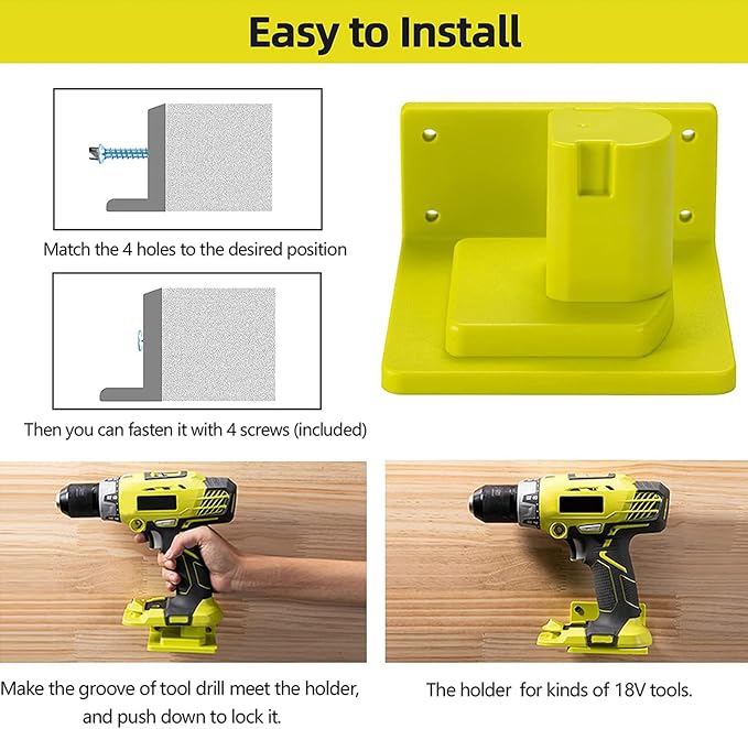 5 Pack Tool Holder Compatible with Ryobi 18V Power Tool Wall Mount Portable Holder Mount Hanger Storage Organizer with Screws Easy Installation for Workshop Garage