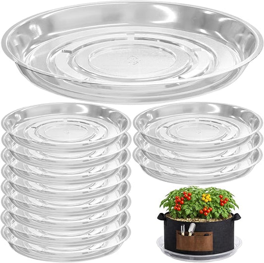 12 Packs 18 Inches Large Clear Plant Saucers for Indoor Outdoor Use Heavy Duty Plastic Plant Trays for Planter Bulk Flower Pot Drip Trays to Catch Water, 4 to 20 Inch