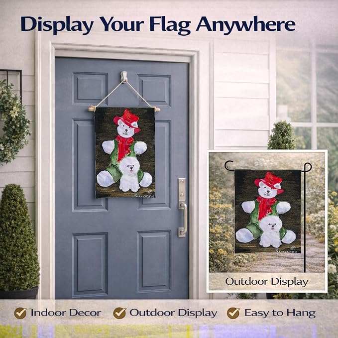 Caroline's Treasures SS8948GF Bichon Frise with Teddy Bear Garden Flag Mailbox Flag Decorative Yard Flag Banner Outside Patio Artwork Yard Flower Beds, Garden Size, Multicolor