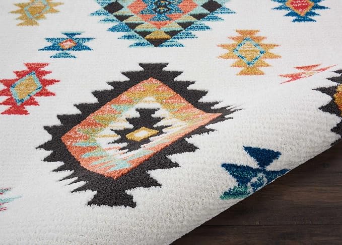 Nourison Home Tribal Decor White 3'11" x 6'2" Area Rug - Easy Clean, Non Shedding, Bed Room, Living Room, Dining Room, Kitchen (4' x 6')