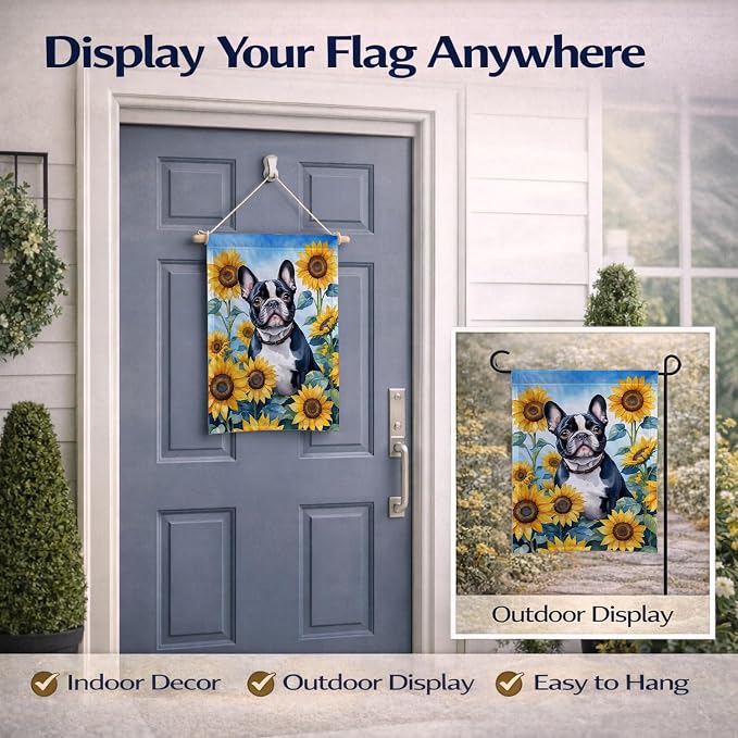 Caroline's Treasures DAC6082GF French Bulldog in Sunflowers Garden Flag Mailbox Flag Decorative Yard Flag Banner Outside Patio Artwork Yard Flower Beds, Garden Size, Multicolor