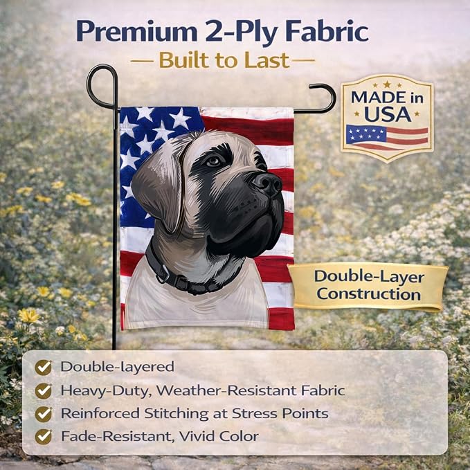 Caroline's Treasures CK6513GF English Mastiff Dog American Flag Garden Flag Mailbox Flag Decorative Yard Flag Banner Outside Patio Artwork Yard Flower Beds, Garden Size, Multicolor