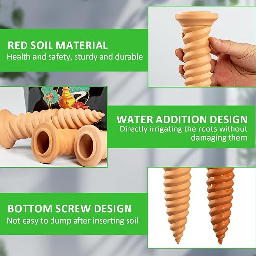 Terracotta Watering Spikes, 4 Pack Plant Watering Devices Self Watering Spikes Vacation Clay Watering Stakes Garden Plant Watering Globes for Indoor & Outdoor Plants