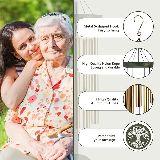 ASTARIN Memorial Tree of Life 36" Wind Chimes, Personalized Name Sympathy Wind Chime, in Memory of Loss Mom Loved One, Large Deep Tone Bereavement Windchimes for Outside Clearance(Produced in Texas)
