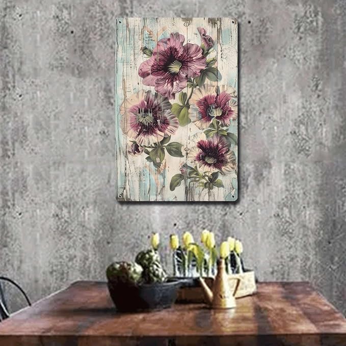 Metal Sign Tin Sign Vintage Wall Art Shabby Chic Petunias Tin Sign for Rustic Garden Art Vintage Flowers and Corrosion Resistant Alumi Tin Sign Garden Gift for Restaurant 12×16 Inches