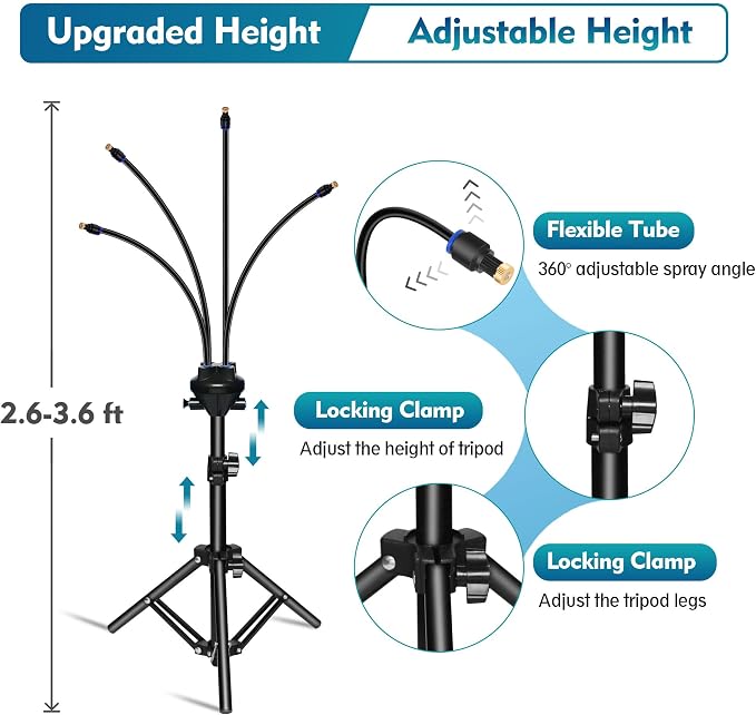 Standing Misters for Outside Patio – 3.6 FT Adjustable Height Stand Misting System for Outdoor Cooling, Portable Water Mister for Mist Playing, Backyard, Porch & Sprinkler (Black)