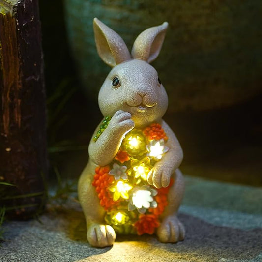 Solar Garden Outdoor Statues Bunny with Succulent | 7 LED Lights, Lawn Decor Statue for Patio, Balcony, Yard Ornament, Gifts for Mom Grandma Women