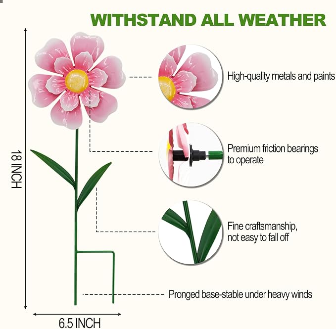 3pcs Flowers Yard Wind Spinners Outdoor Decoration Stakes Lawn Ornaments | WEIBEFEE; Lawn Decorations Garden Stakes, Metal Outside Decorations for Metal Yard Art Flower Garden Decor, Spring Mom Gifts