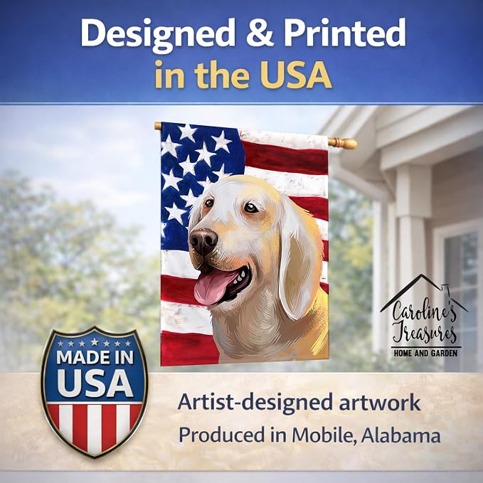 Caroline's Treasures CK6435CHF Billy Dog American Flag House Flag Large Porch Sleeve Pole Decorative Outside Yard Banner Artwork Wall Hanging, Polyester, House Size, Multicolor