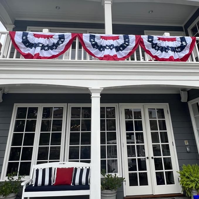 American Bunting Flags Outdoor 2x4 ft, Heavy Duty Embroidered Flag Buntings for Outside Use, Patriotic Bunting Banner US Pleated for 4th of July 250th Anniversary