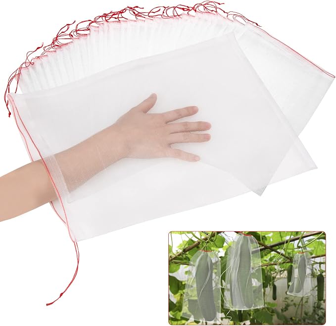 50Pcs 18"x12" Kikhope Fruit Protection Bags, Garden Netting Bags with Drawstring, Fruit Netting Bags, Fruit Tree Bags, Netting Barrier Bags for Protecting Fruits and Vegetables