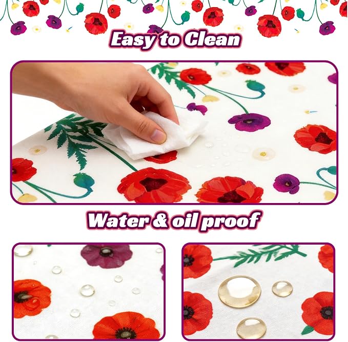 NUOLAN 6FT Picnic Table Cover with Bench Covers, Corn Poppy Print Windproof Waterproof Fitted Picnic Table with Elastic for Picnic, Camping, Outdoor