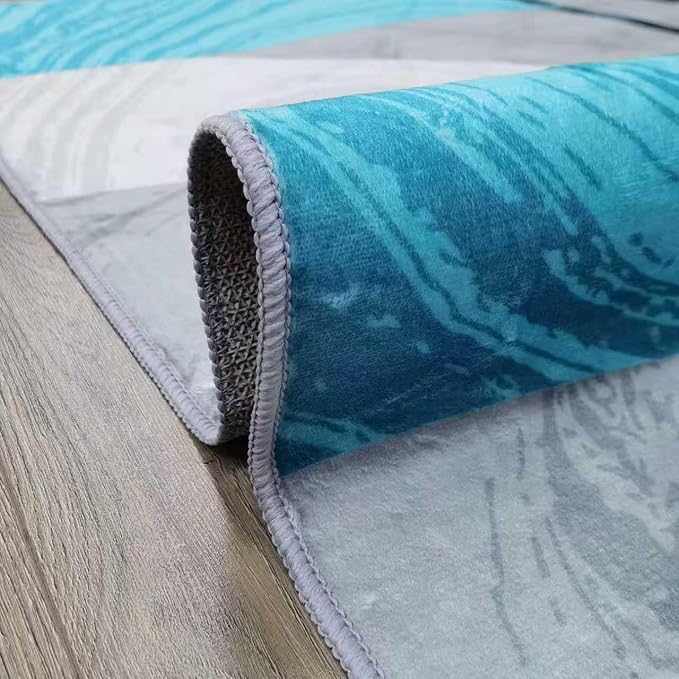 Washable Area Rug for Living Room, Indoor, Dinig Room – Soft Pile Non-Slip Rug for Kitchen – Modern Contemporary Design Machine Washable Carpet, Foldable Rug, Easy to Clean – (5X7-Teal)