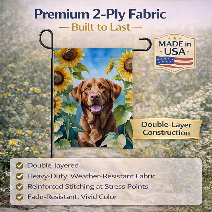 Caroline's Treasures DAC6050GF Chesapeake Bay Retriever in Sunflowers Garden Flag Mailbox Flag Decorative Yard Flag Banner Outside Patio Artwork Yard Flower Beds, Garden Size, Multicolor