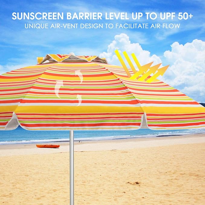 Tangkula 6.5ft Outdoor Beach Umbrella with Sand Anchor, Patio Umbrella with Push Button Tilt & UPF 50+ Protection, Portable Sunshade Umbrella with Carry Bag for Garden Beach Outdoor (Yellow)