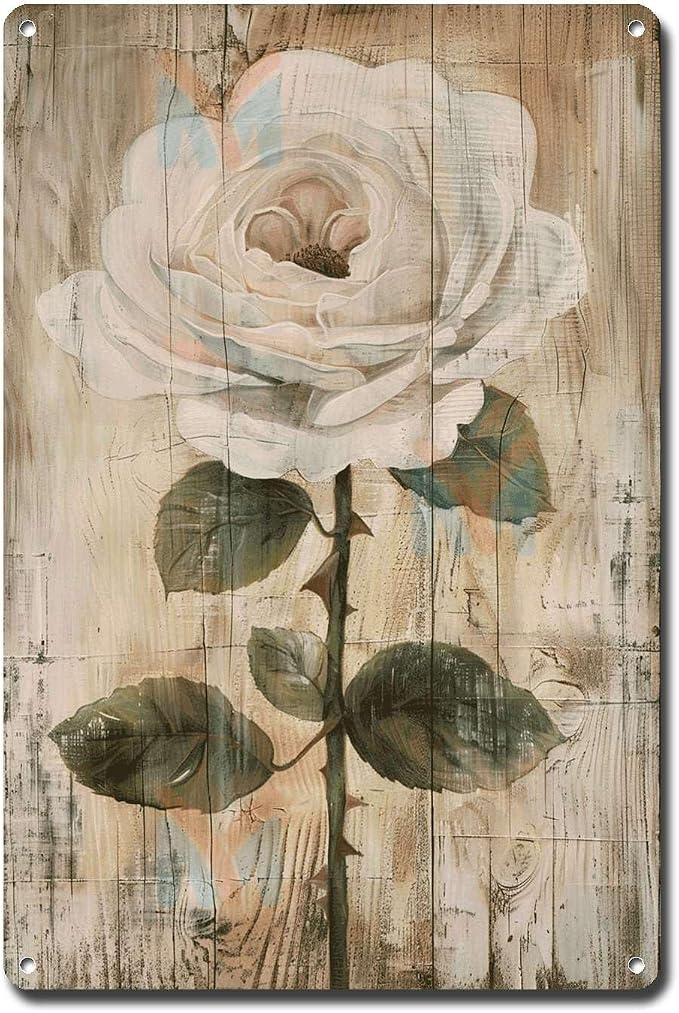Metal Sign Tin Sign Vintage Wall Art Antique Rose Wall Art Tin Sign for Vintage Aesthetics Distressed Wood Surfaces and Rustic Eleganc Tin Signs for Garden for Room 6×8 Inches