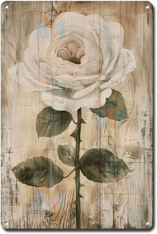 Metal Sign Tin Sign Vintage Wall Art Antique Rose Wall Art Tin Sign for Vintage Aesthetics Distressed Wood Surfaces and Rustic Eleganc Tin Signs for Women for Bar 12×16 Inches