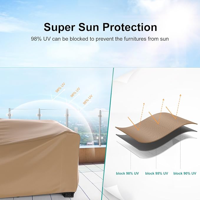 Patio Furniture Set Cover Waterproof, Heavy Duty Furniture Covers for Outdoor Sectional Sofa Set Wicker Rattan Table Chair Rectangular,102"L×74"W×28"H,Brown