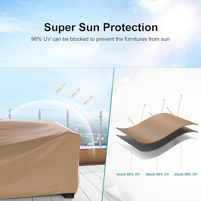 Patio Furniture Set Cover Waterproof, Heavy Duty Furniture Covers for Outdoor Sectional Sofa Set Wicker Rattan Table Chair Rectangular,98"L×78"W×30"H,Brown
