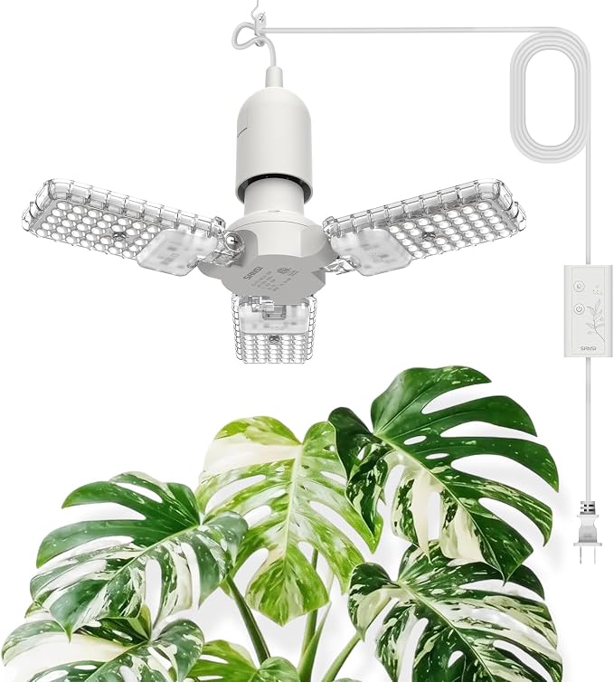 SANSI Hanging Grow Lights for Indoor Plants, 30W Hanging Plant Light with Timer, Adjustable 3-Panels, Full Spectrum, 4700LM, 4000K Daylight, Pendant Grow Light, 16.4FT Power Cord for Tall Large Plants