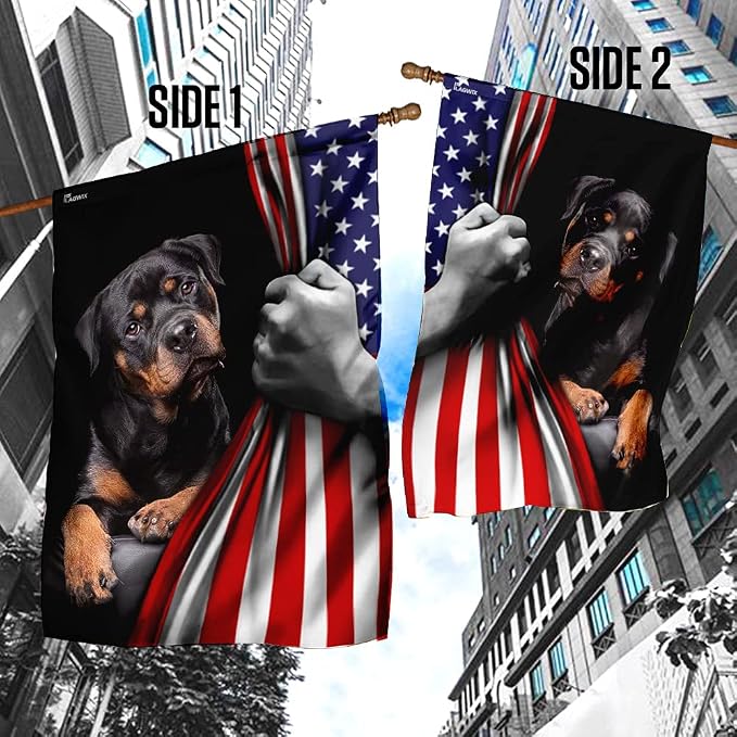FLAGWIX American Flag - Rottweiler Dog Lover American US Flag, 4th of July Decorations for Inside, Outside, Garden Flag (11.5" x 17.5") - USA Flags Premium Polyester, Decorative Indoor Outdoor Flag