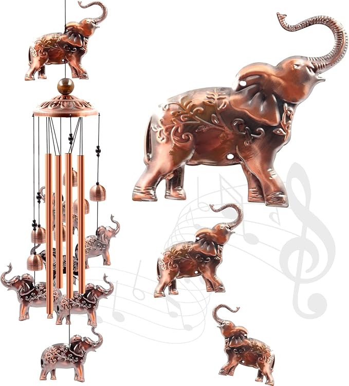 Wind Chimes Outdoor Clearance, Ukulork Elephants Aluminum Tube Windchime with S Hook,Patio Garden Decor, Housewarming Gift.