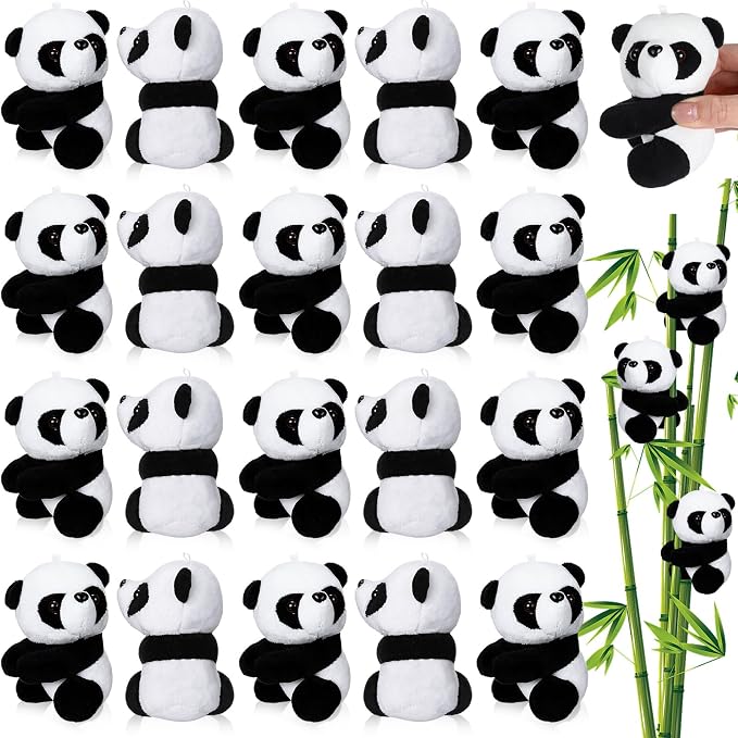 Foilswirl 24 Pcs Panda Party Favors 4 Inch Finger Panda Plush Clips Curtain Holder Stand Note Clip Stand Photo Holder Cute Panda-s Doll Finger Toy for Home Decoration Plant Pots Bonsai Craft