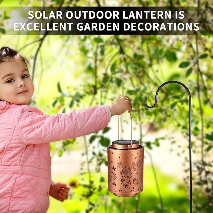 Solar Outdoor Lanterns, Butterflies Garden Decor LED Light Hanging Waterproof Solar Metal Lantern Gifts for Women Mon Grandma Sunflower Solar Lights Outdoor Decoration for Yard