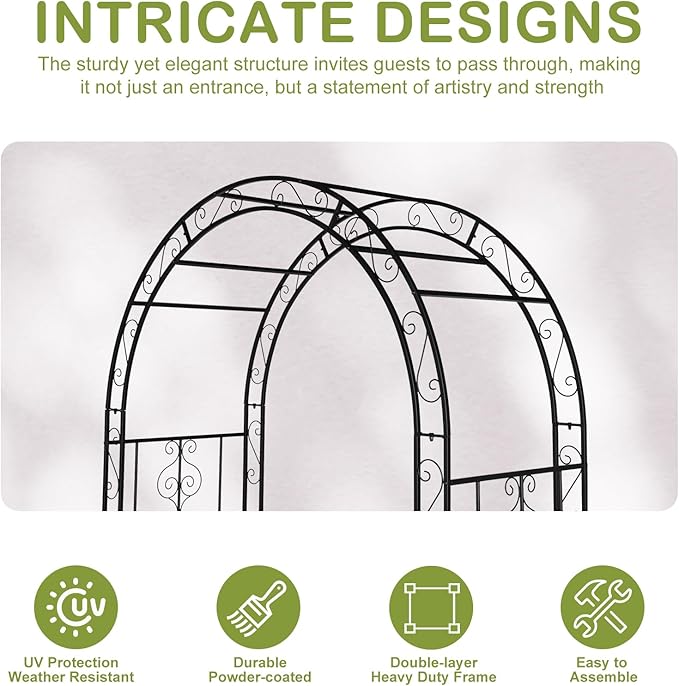 Garden Arch Trellis, Heavy-Duty Steel Frame Support Arbour Archway for Climbing Plant, Rose Vines, Vegetables, Outdoor Decoration for Lawn Backyard Party Wedding, Arc Top