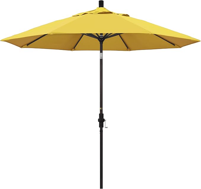 California Umbrella 9' Round Aluminum Patio Umbrella, Crank Lift, Collar Tilt, Bronze Pole, Lemon Olefin