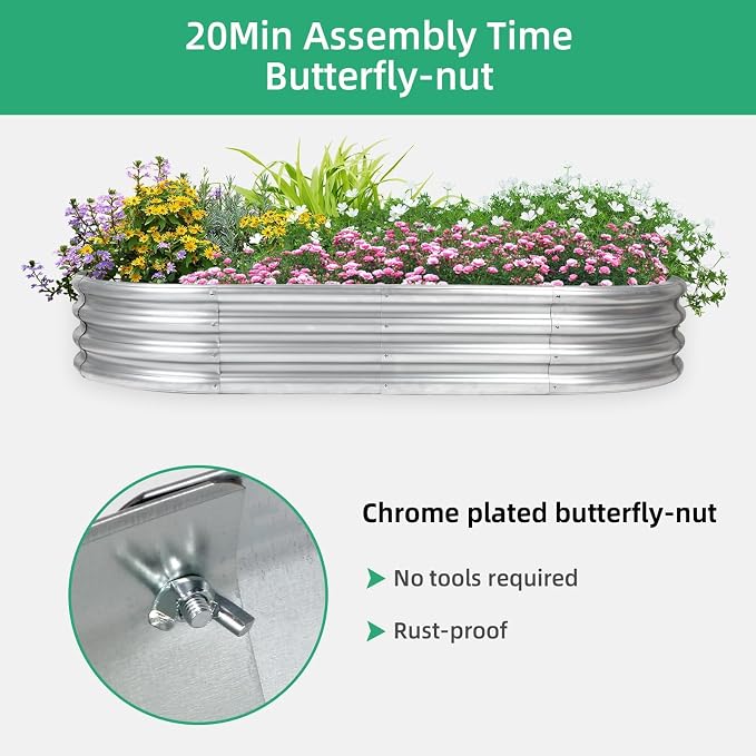 8×4×1 ft Large Galvanized Raised Garden Bed Outdoor, Easy Assembly Metal Planter Box for Gardening, Vegetables, Herbs, Flower