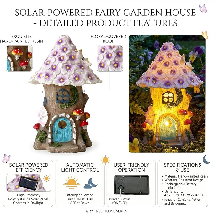 Fairy Garden House Figurine, Mushroom House Garden Statue for Creating Miniature Landscapes, for Patio, Courtyard, and Balconies, Ideal for Outdoor and Garden Decor, or Birthday Gift for Mom and Women