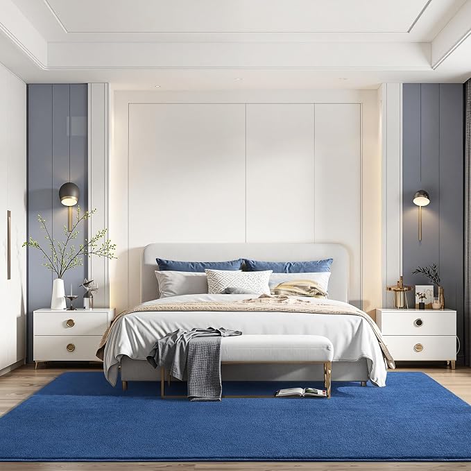 Amearea Modern Area Rugs for Bedroom Living Room, 5x8 Blue Memory Foam Rug | Thickened Fluffy Indoor Washable Rugs Non Slip Minimalist Large Carpet for Boys Girls Dorm Nursery Room Decor