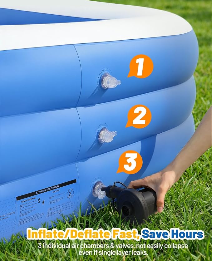 HeySplash Inflatable Pool, Swimming Pool 118" x 69" x 24" Blue | Thickened Blow Up Pool with Canopy, Large Family Pool for Outdoor Backyard Garden Party Summer Fun Adults Kids