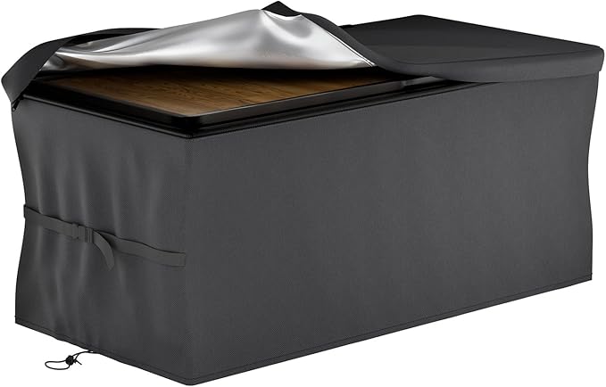 EVRBUL Upgraded Deck Box Cover 63×30×28 Inch for 150-230 Gallon Outdoor Storage Container Heavy Duty 420D Cover with Durable Two-way Zipper Windproof Buckles and Drawstrings