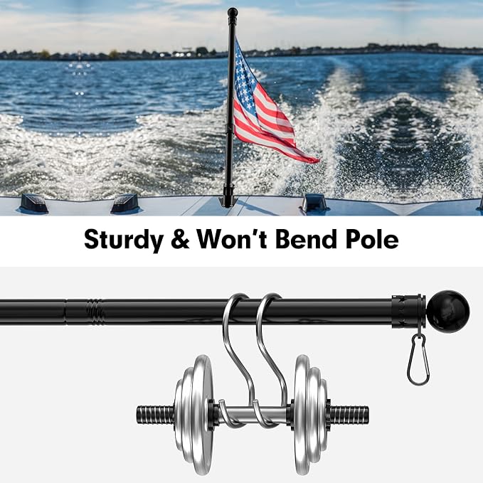 American Flag and Flag Pole for House Outside, 6ft Heavy Duty Flag Pole Kit with 3x5 Embroidered USA Flag, Tangle Free Steel Black Flagpole with Bracket for Residential, Commercial, Outdoors Garden