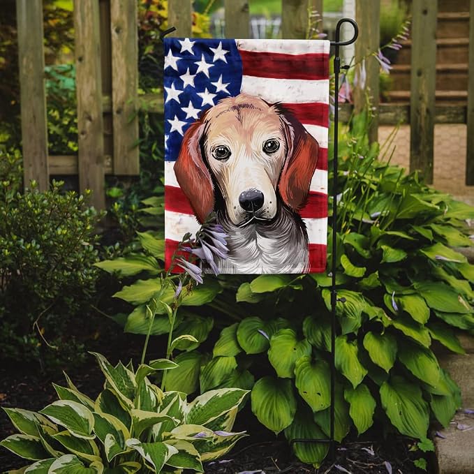 Caroline's Treasures CK6517GF Estonian Hound Dog American Flag Garden Flag Mailbox Flag Decorative Yard Flag Banner Outside Patio Artwork Yard Flower Beds, Garden Size, Multicolor