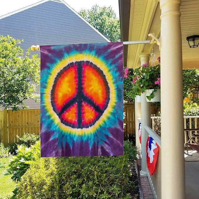 EMMTEEY World Peace Garden Flag Double Sided Burlap Decor 28X40 Inch Tie Dye Garden Flag Decorative Large Yard Flags for Outside