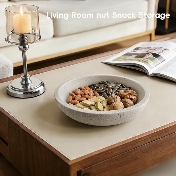 Decorative Bowl,Travertine Bowl Modern Key Bowls for Entryway Table, Pedestal Bowls for Dining Table Center,Living Room, Kitchen Decor Modern Home Decor Marble Bowl (7.8 Inch)