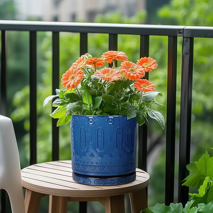 Eightpot Plant Water Catcher Tray - Ceramic Plant Saucer for Outdoors 7.5 Inch Plant Pot Saucer Plant Drip Tray for Potted Plants Drainage Decorative Round Flower Pot Saucer Blue